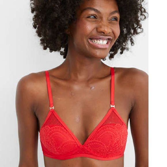 aerie Other - Aerie Real Power Wireless Pushup Slumber Party Lace Bra Red, Size 32B
